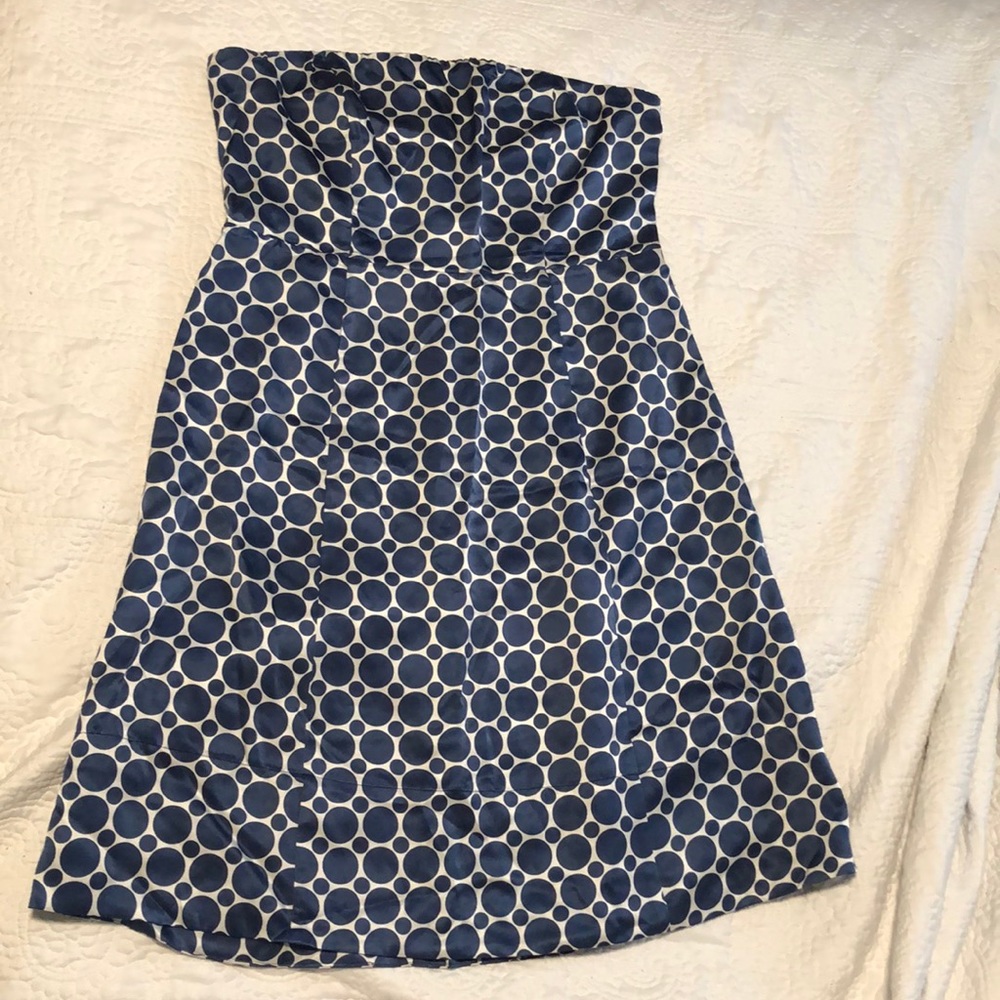 Limited Blue & White Silk/cotton Blend Satin Strapless Dress, 12